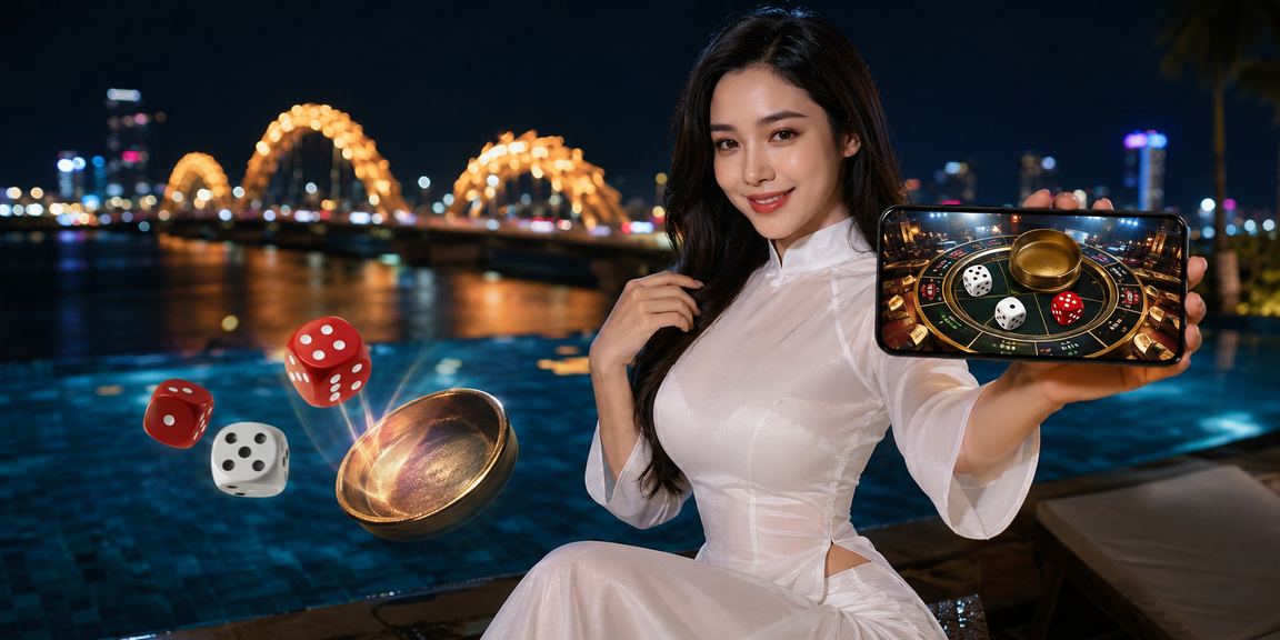 Biểu tượng xúc xắc tài xỉu kết hợp hình ảnh áo dài Đà Nẵng – nét văn hóa giải trí Việt Nam trực tuyến